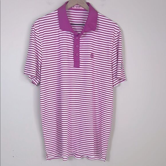 G/Fore Golf Polo Shirt Mens XL Pink White Stripe Preppy Performance - Picture 1 of 7